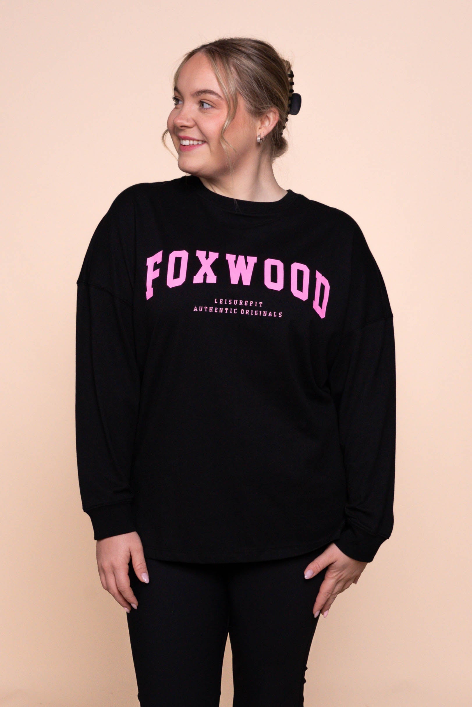 Interval Long Sleeve Top in Black/Neon Pink - Foxwood