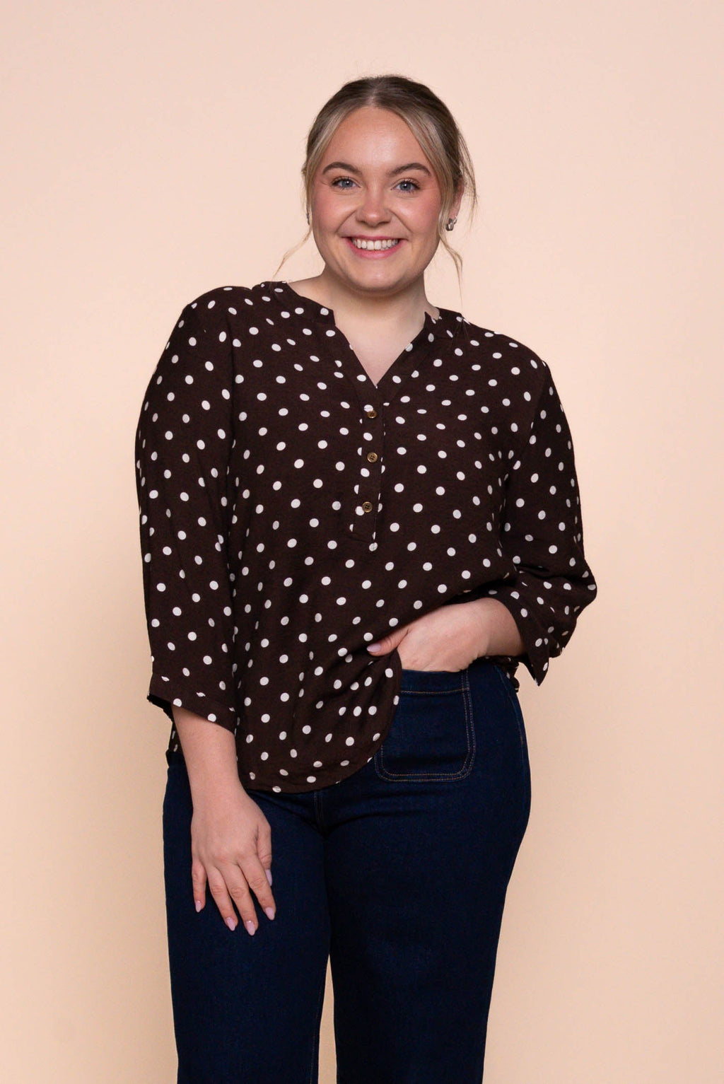 Veronika Polka Dot Top in Chocolate