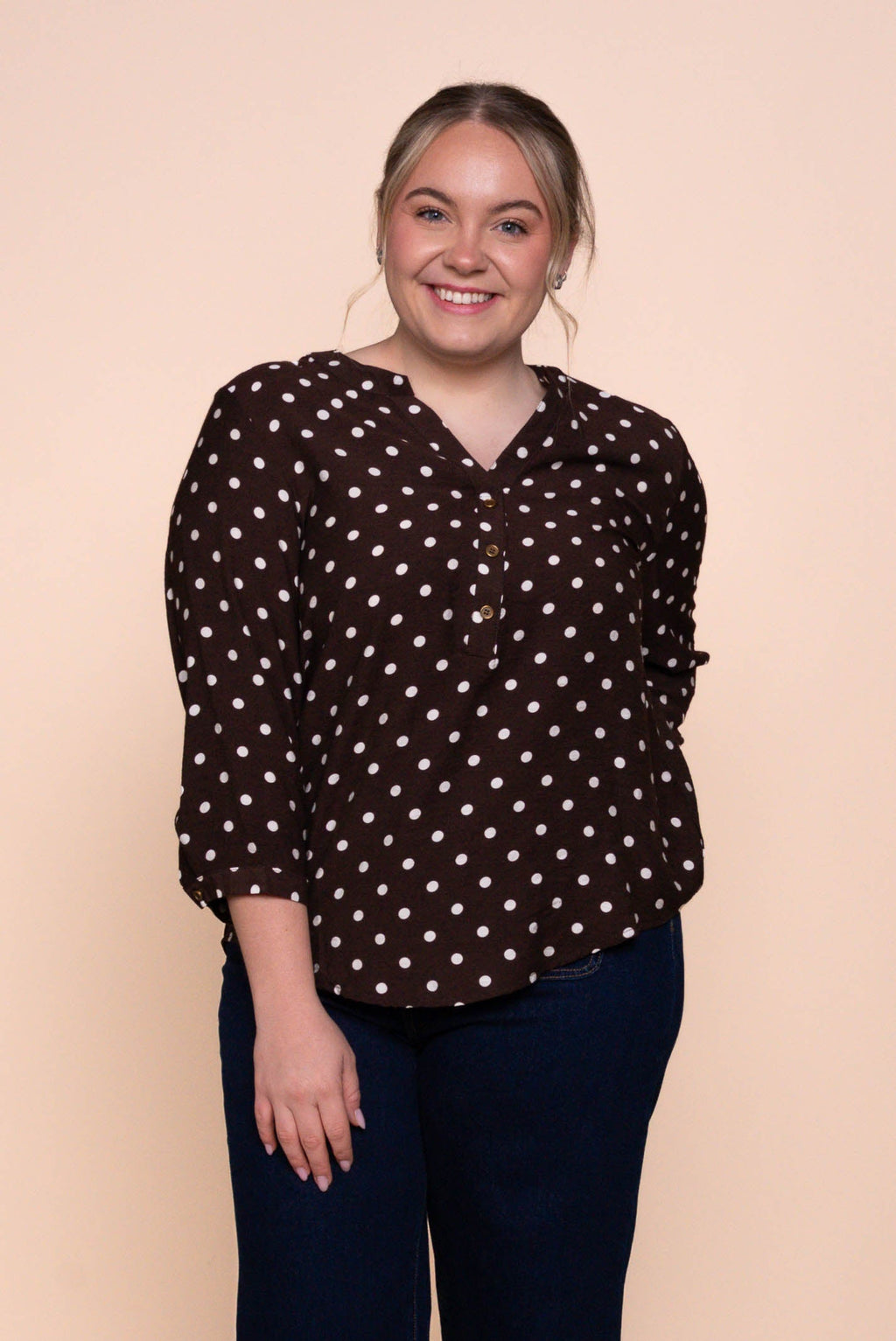 Veronika Polka Dot Top in Chocolate