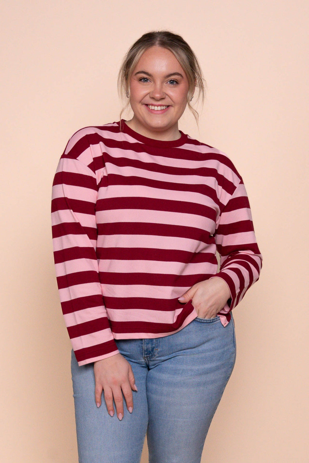 Paige L/S Stripe Tee in Burgundy
