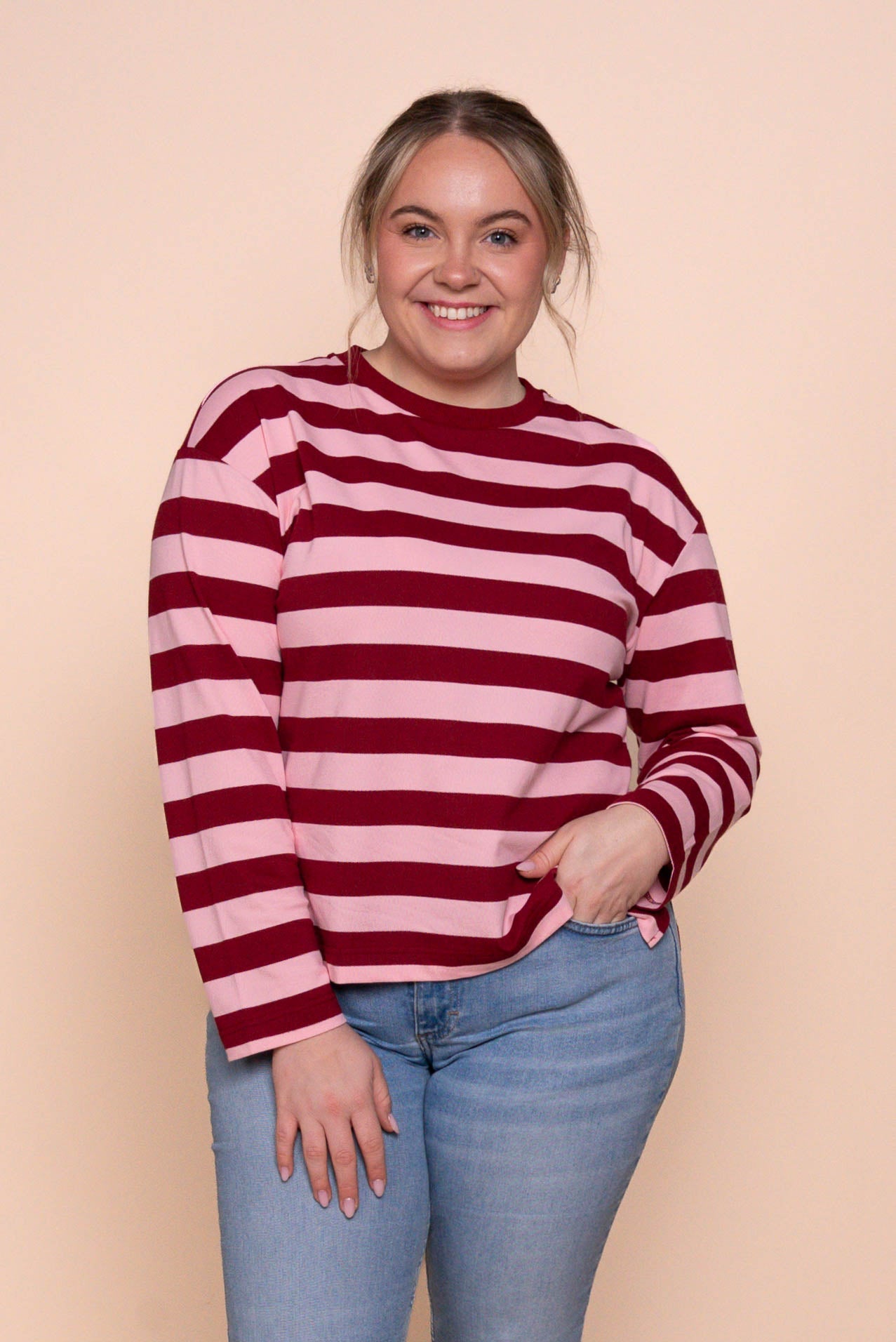 Paige L/S Stripe Tee in Burgundy