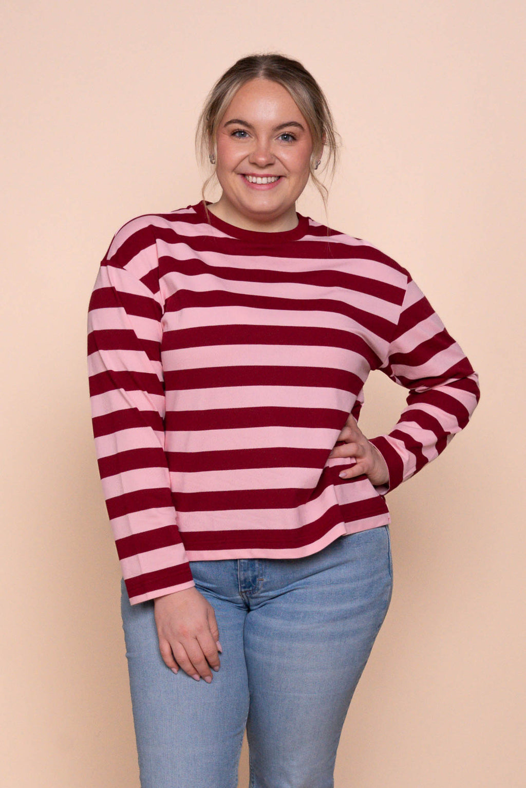 Paige L/S Stripe Tee in Burgundy