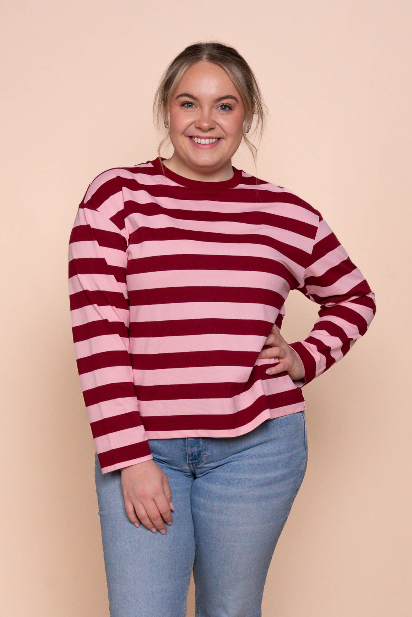 Paige L/S Stripe Tee in Burgundy