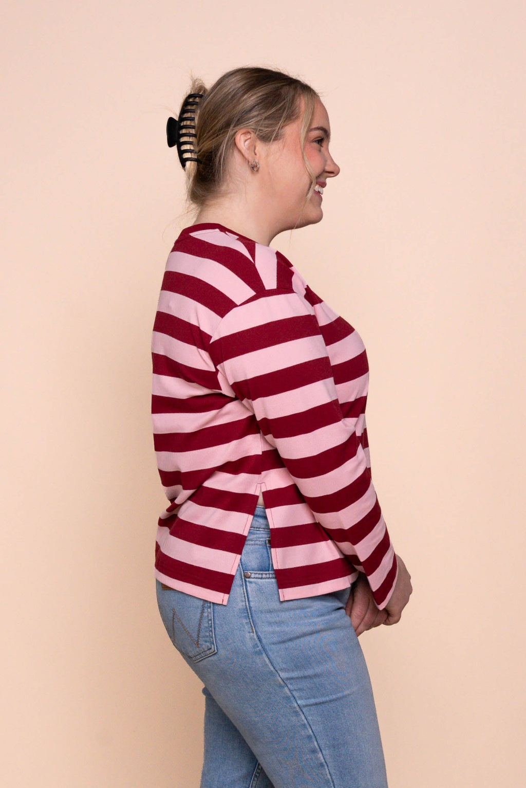 Paige L/S Stripe Tee in Burgundy