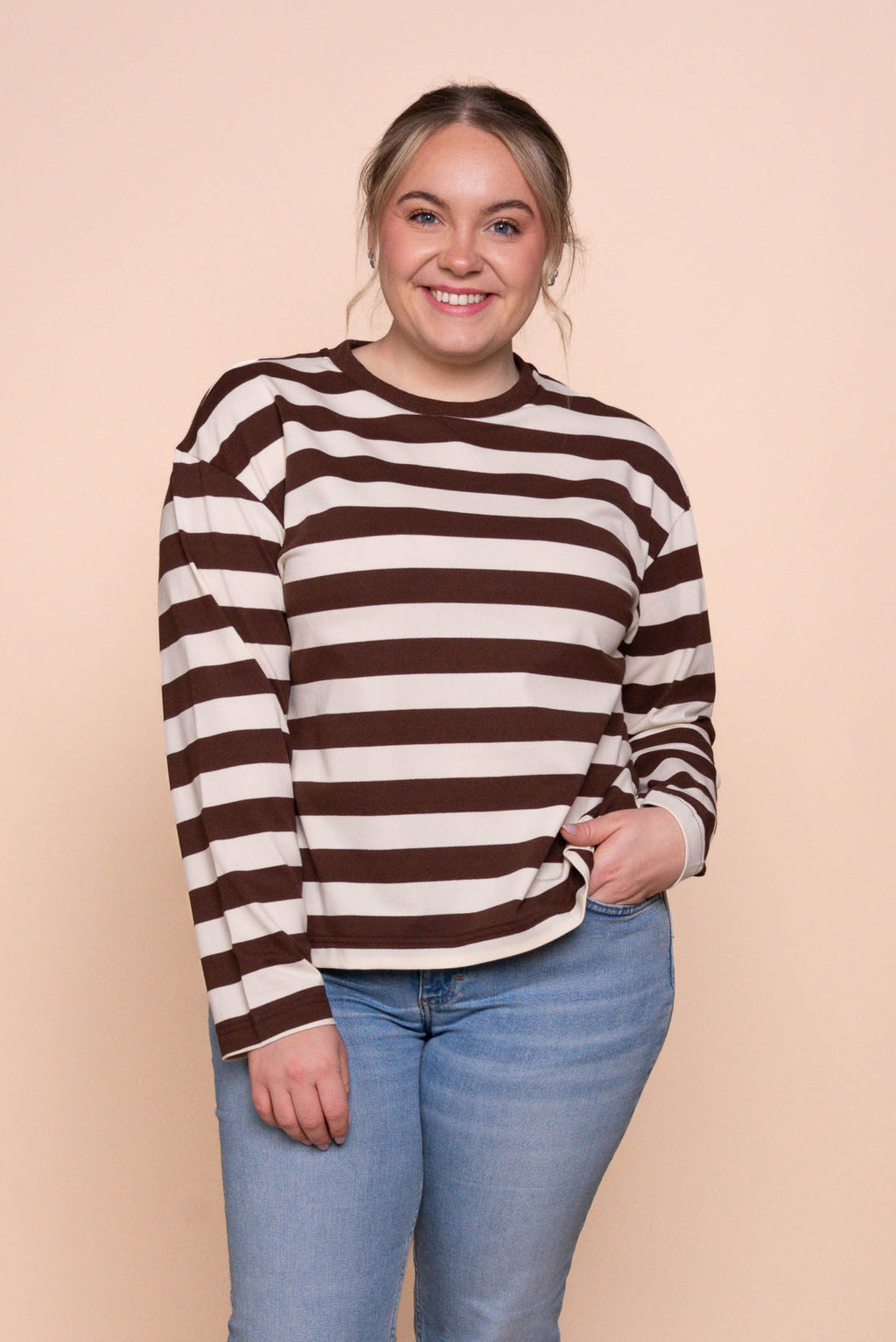 Paige L/S Stripe Tee in Chocolate