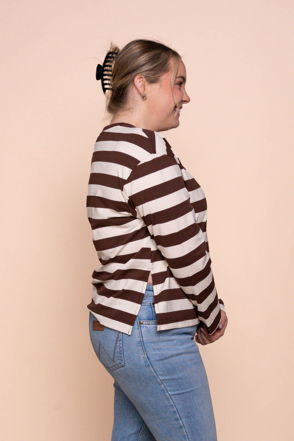 Paige L/S Stripe Tee in Chocolate