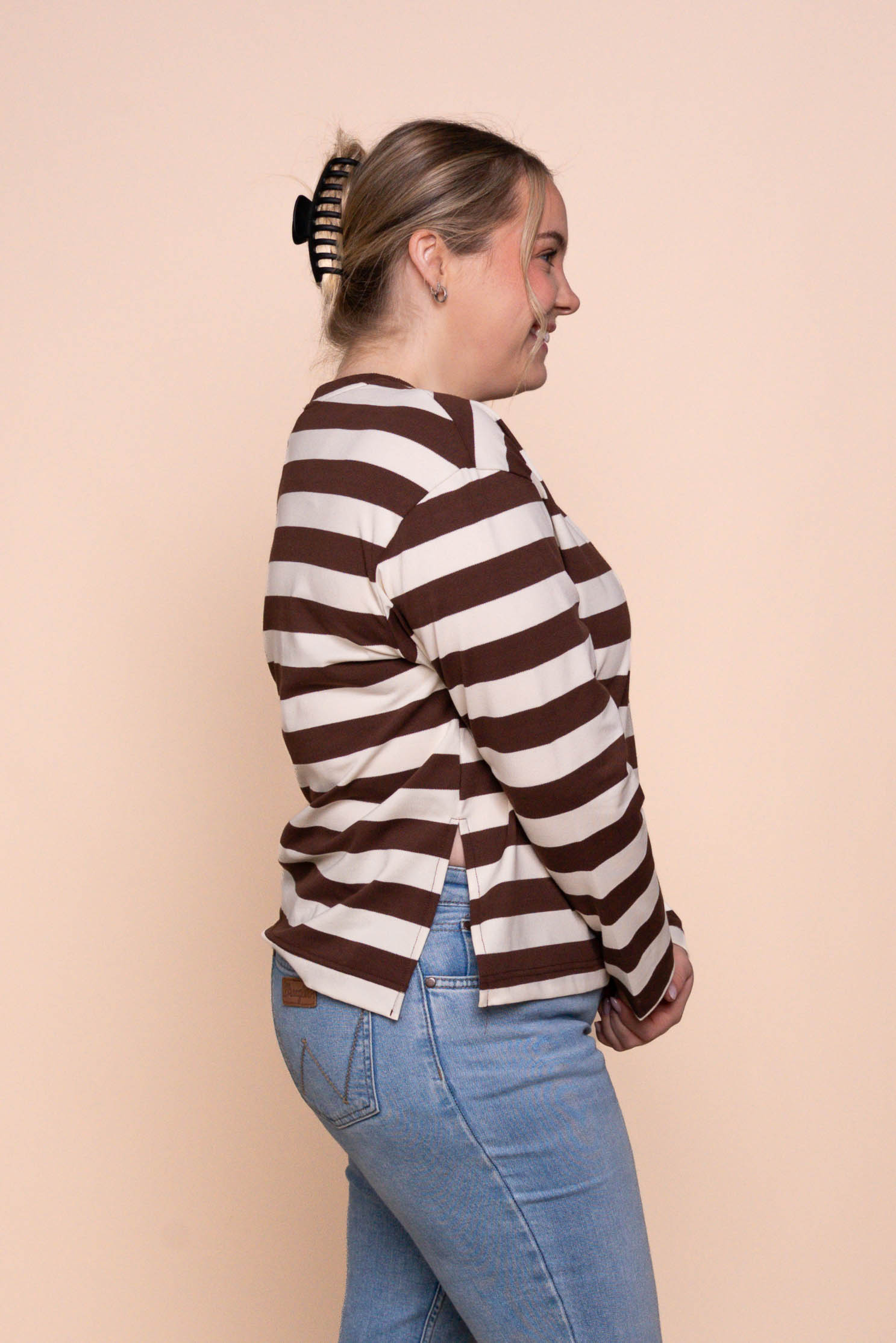 Paige L/S Stripe Tee in Chocolate