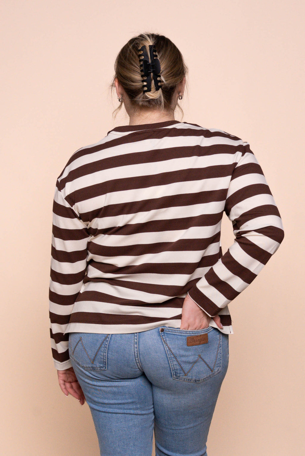 Paige L/S Stripe Tee in Chocolate