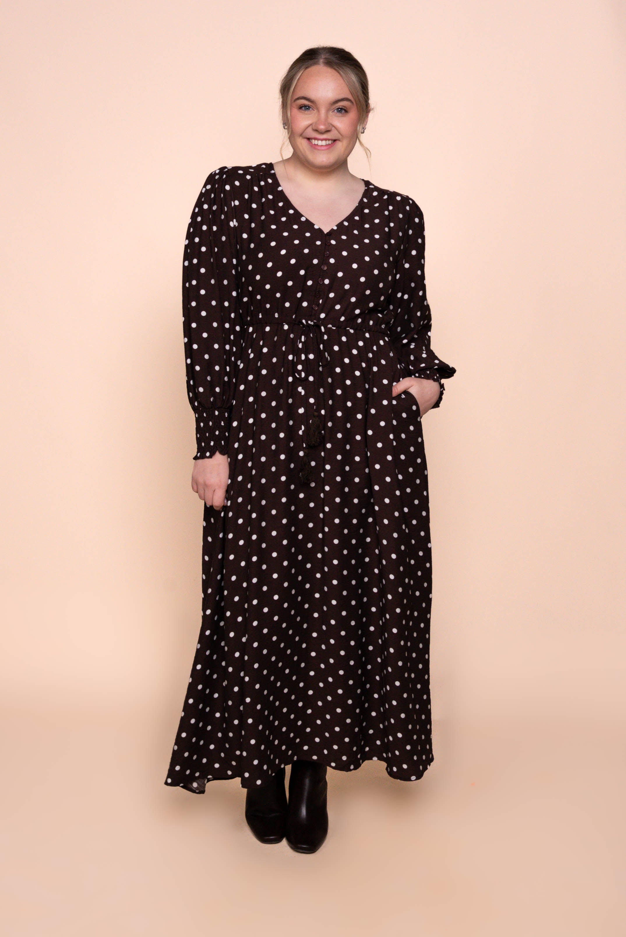 Reese Polka Dot Maxi Dress in Chocolate