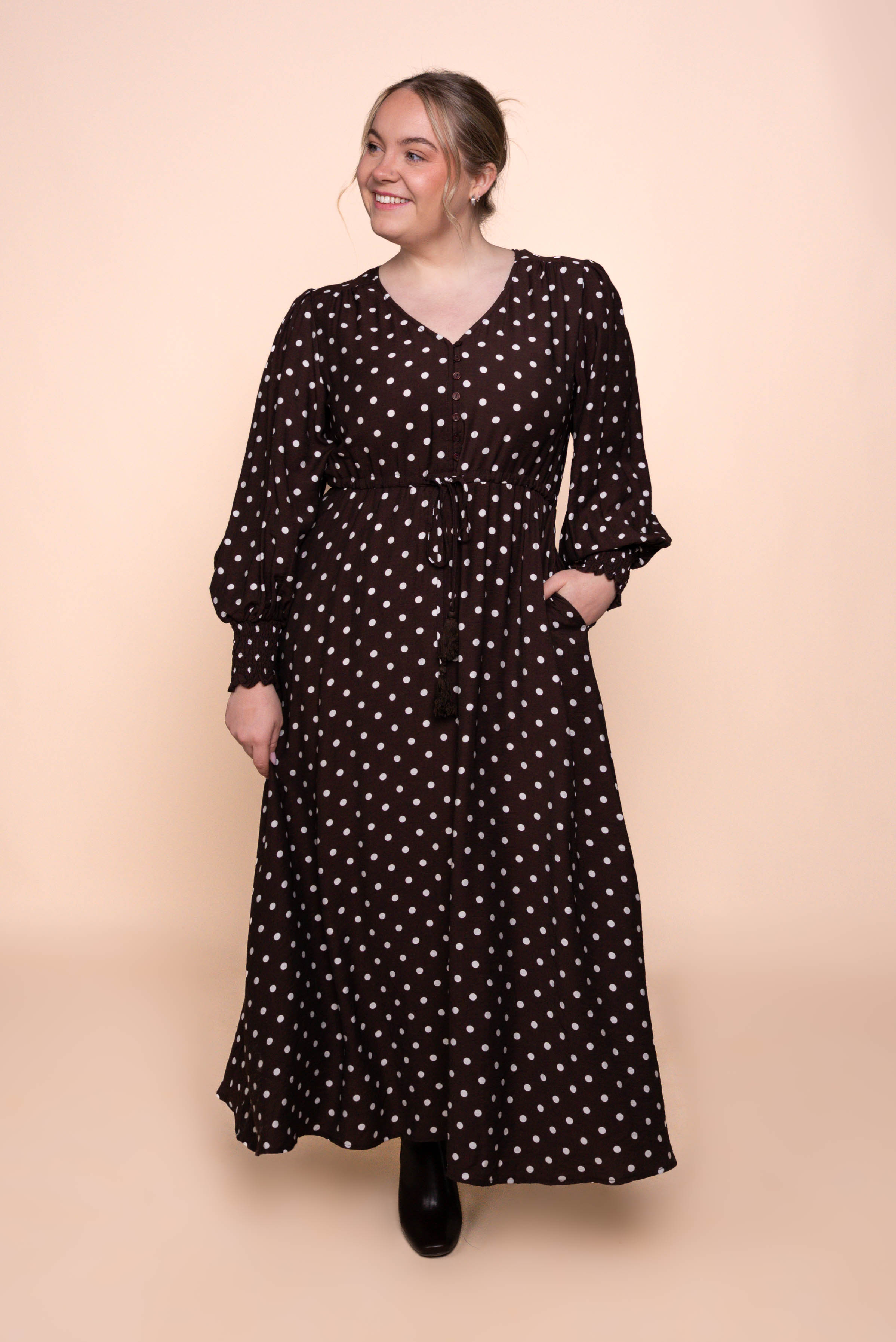 Reese Polka Dot Maxi Dress in Chocolate