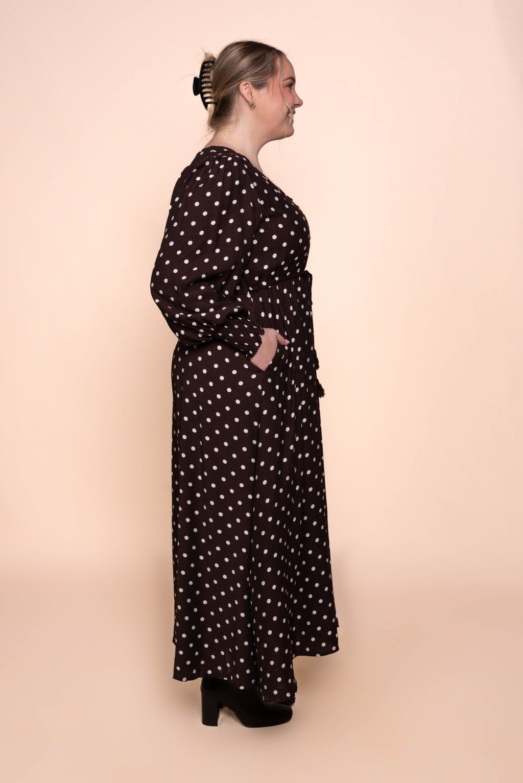 Reese Polka Dot Maxi Dress in Chocolate