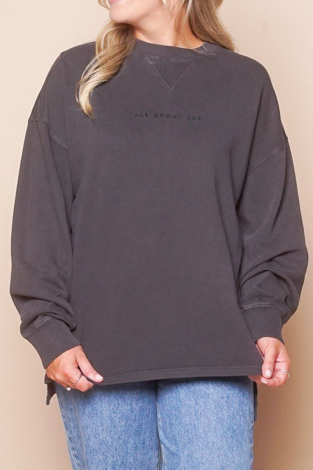 AAE Washed Relaxed Crew in Washed Black - All About Eve
