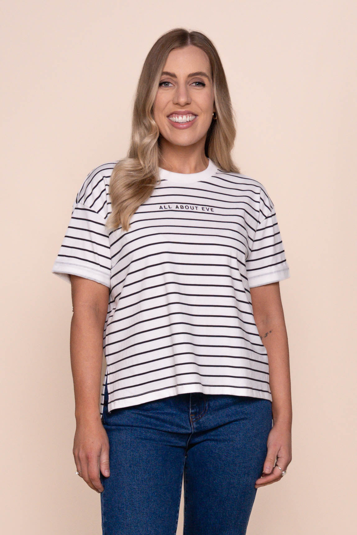 AAE Washed Stripe Tee in Black - All About Eve