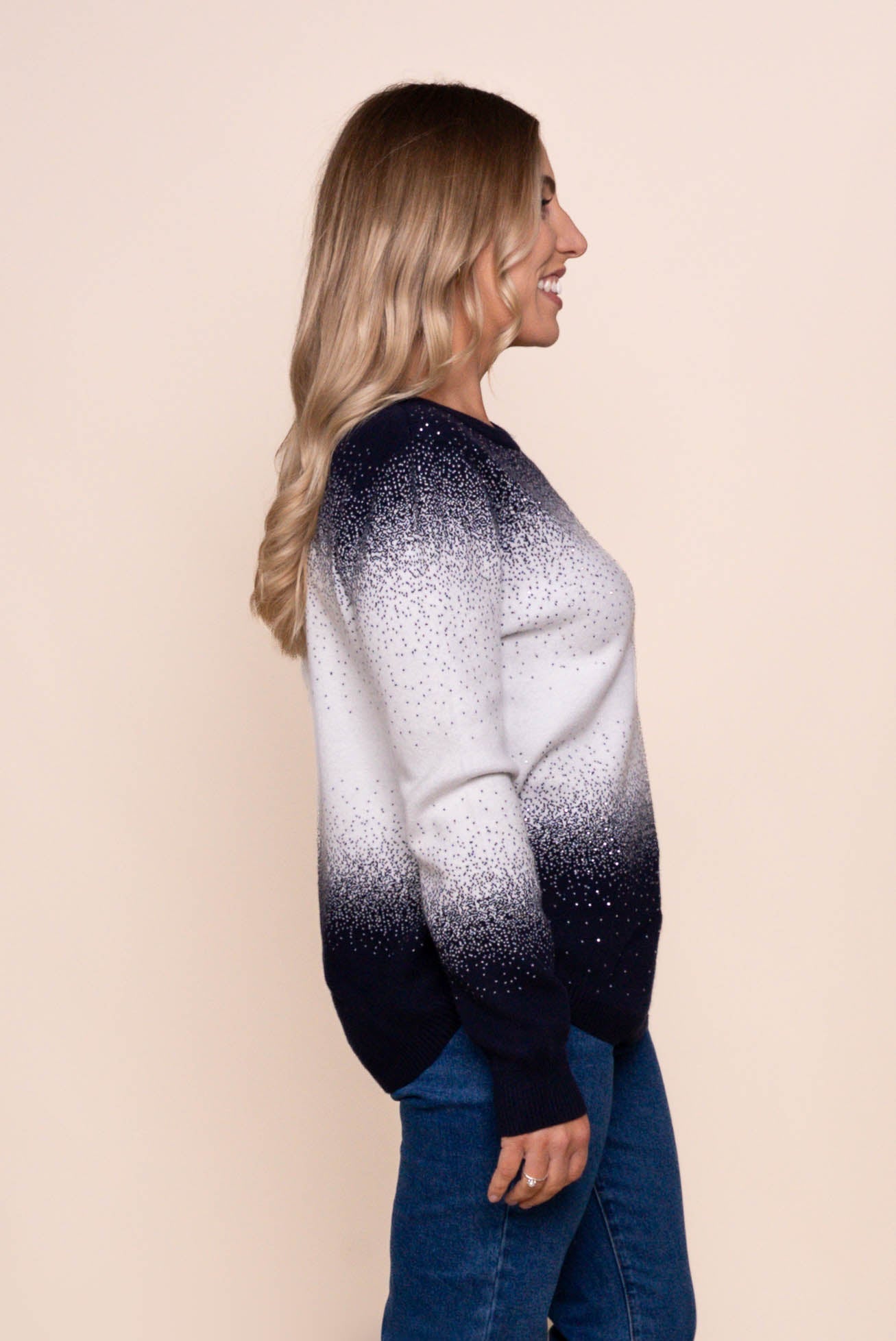 Jess Two-Tone Diamante Jumper in Navy