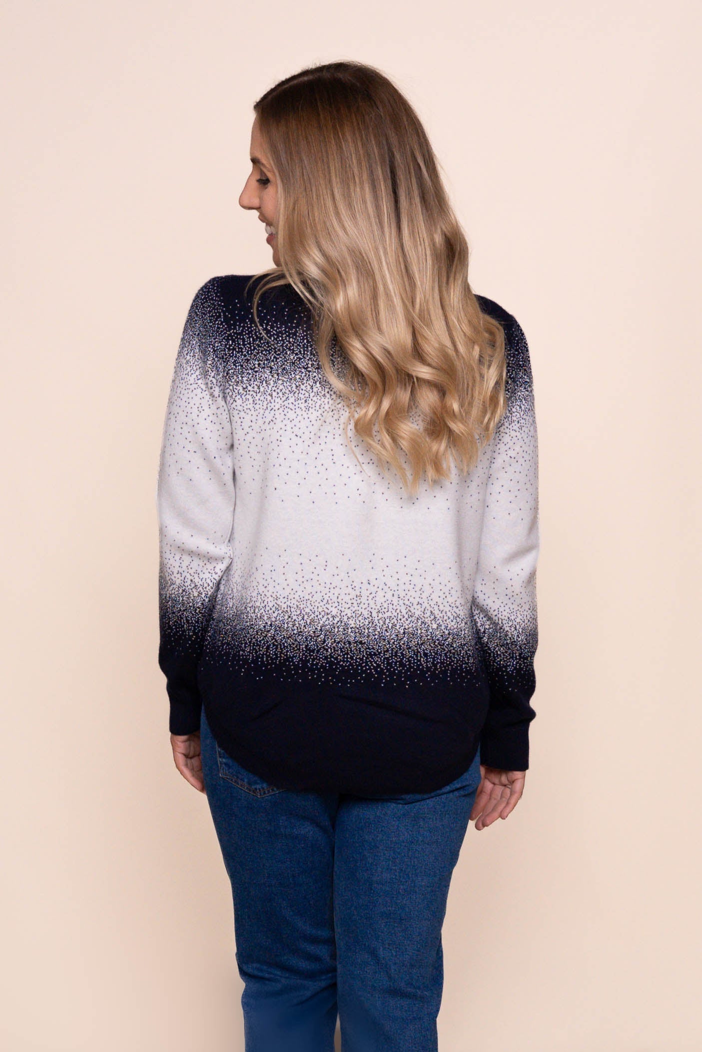 Jess Two-Tone Diamante Jumper in Navy