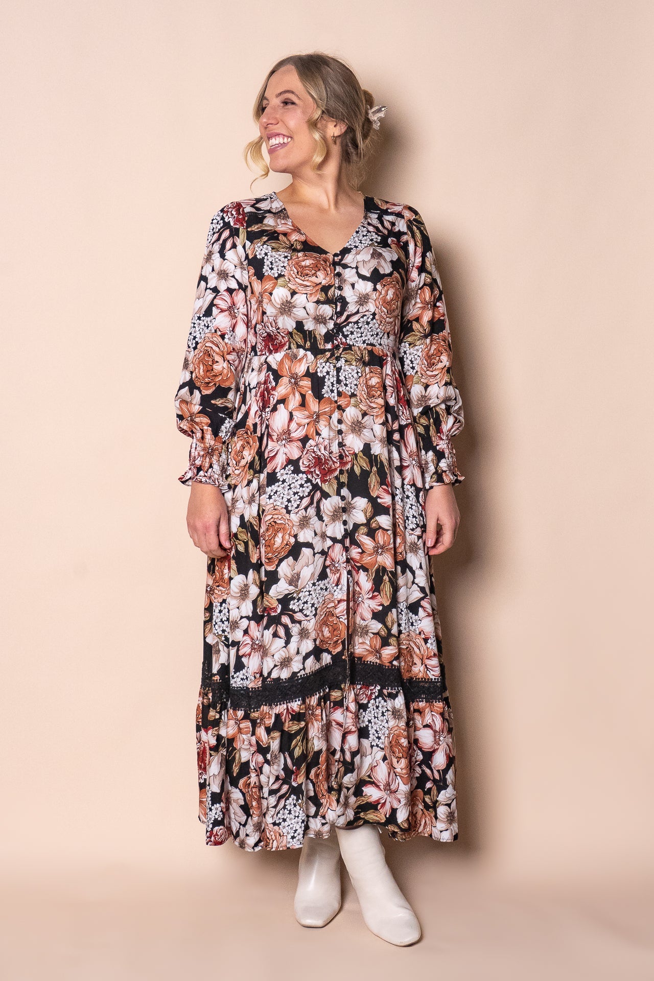 Arabella Maxi Dress in Black Multi