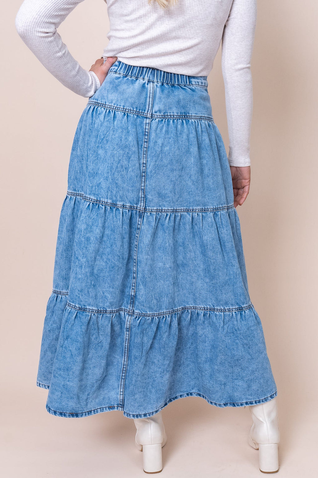Coco Denim Maxi Skirt in Light Blue - All About Eve