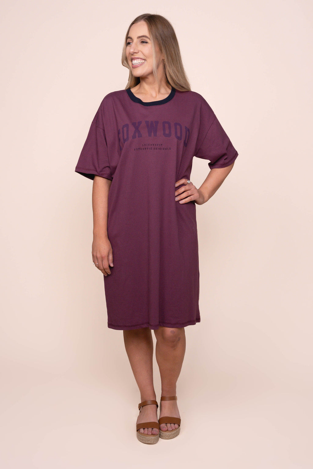 Intention Contrast Tee Dress in Plum - Foxwood