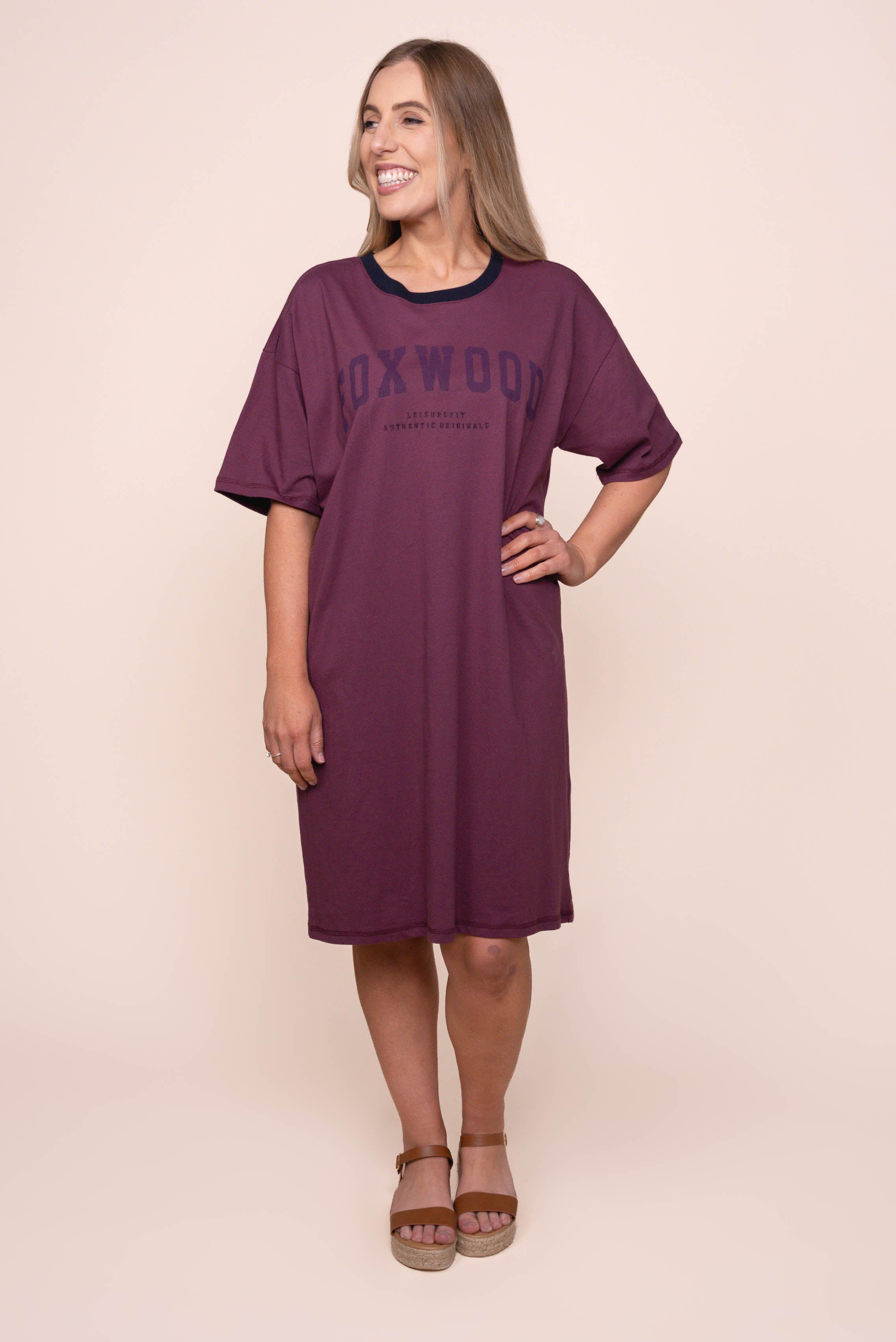 Intention Contrast Tee Dress in Plum - Foxwood