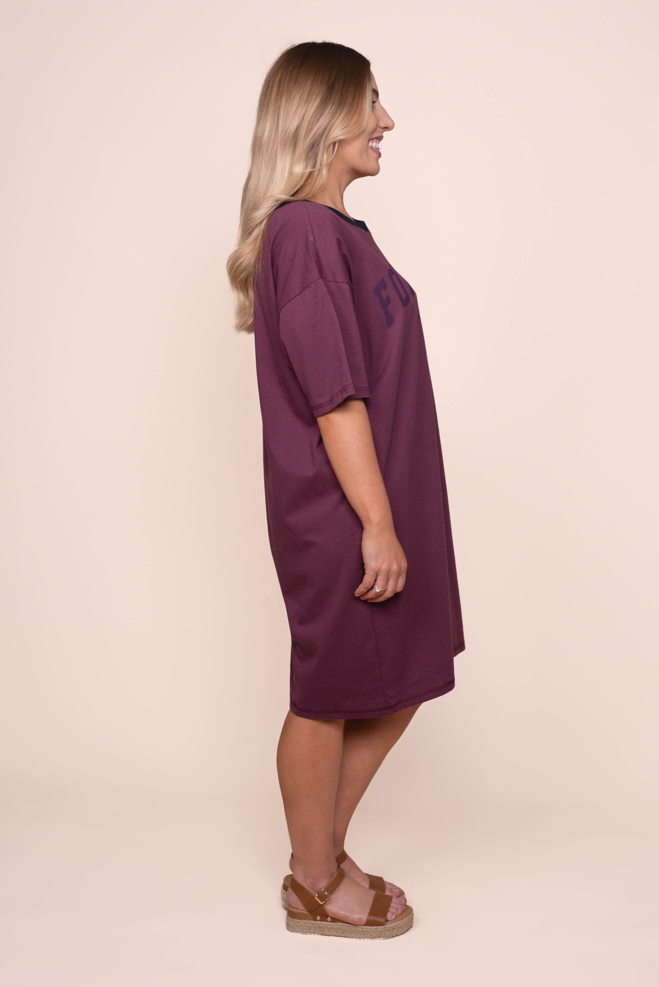 Intention Contrast Tee Dress in Plum - Foxwood