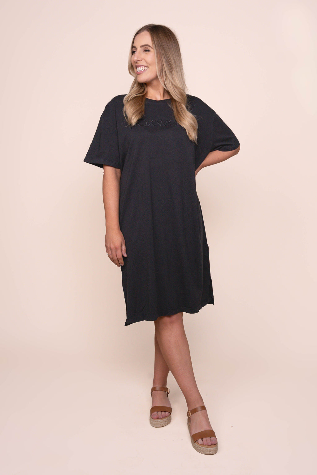Simplified Tee Dress in Washed Black - Foxwood