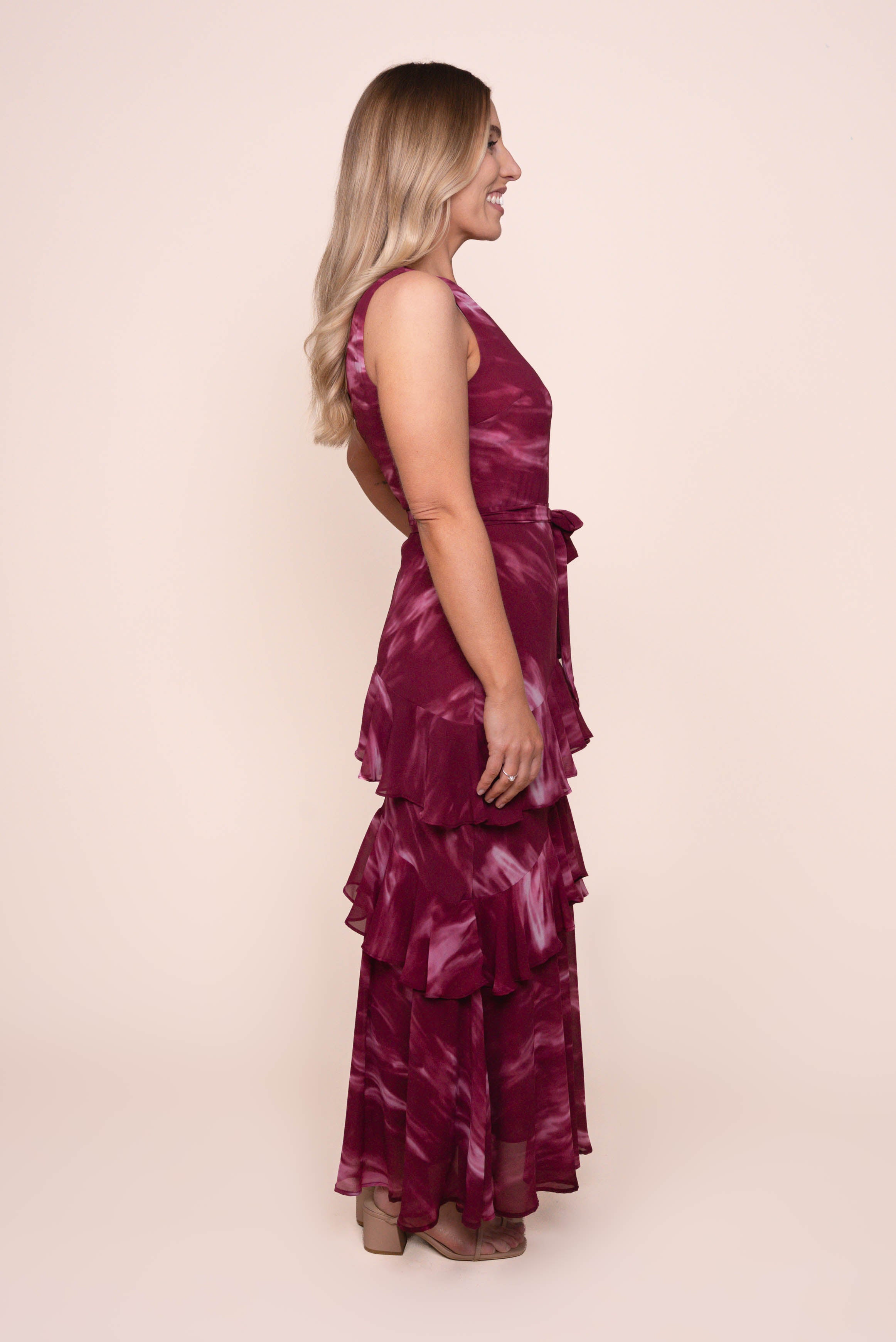 Gianna Ruffle Maxi Dress in Burgundy