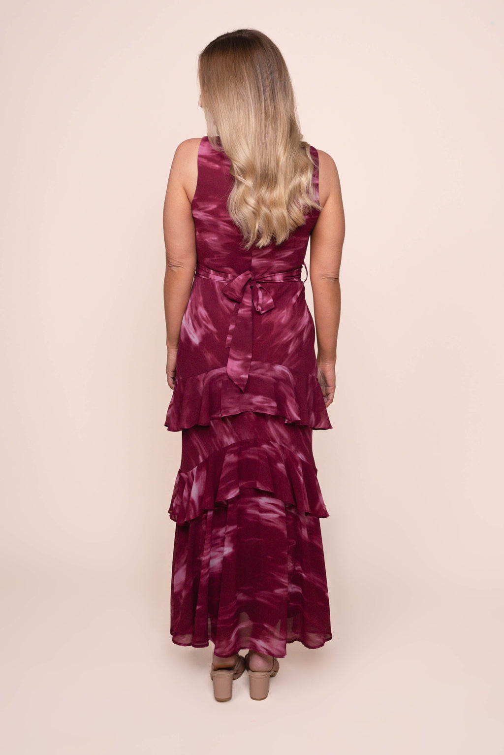 Gianna Ruffle Maxi Dress in Burgundy