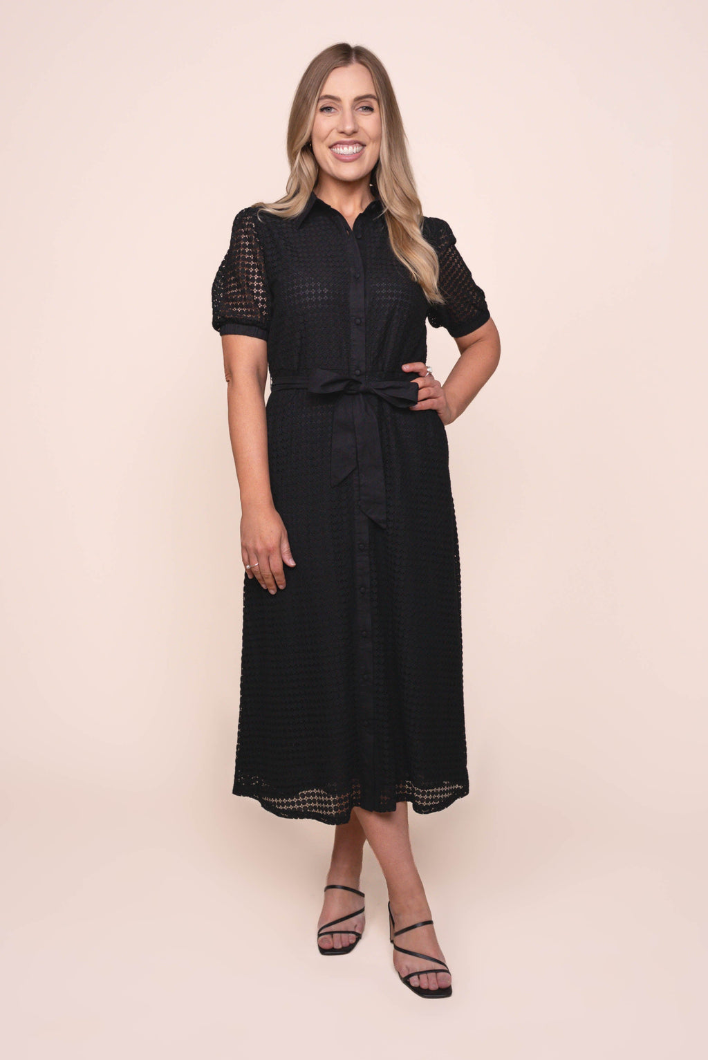 Paola Lace Shirt Midi Dress in Black