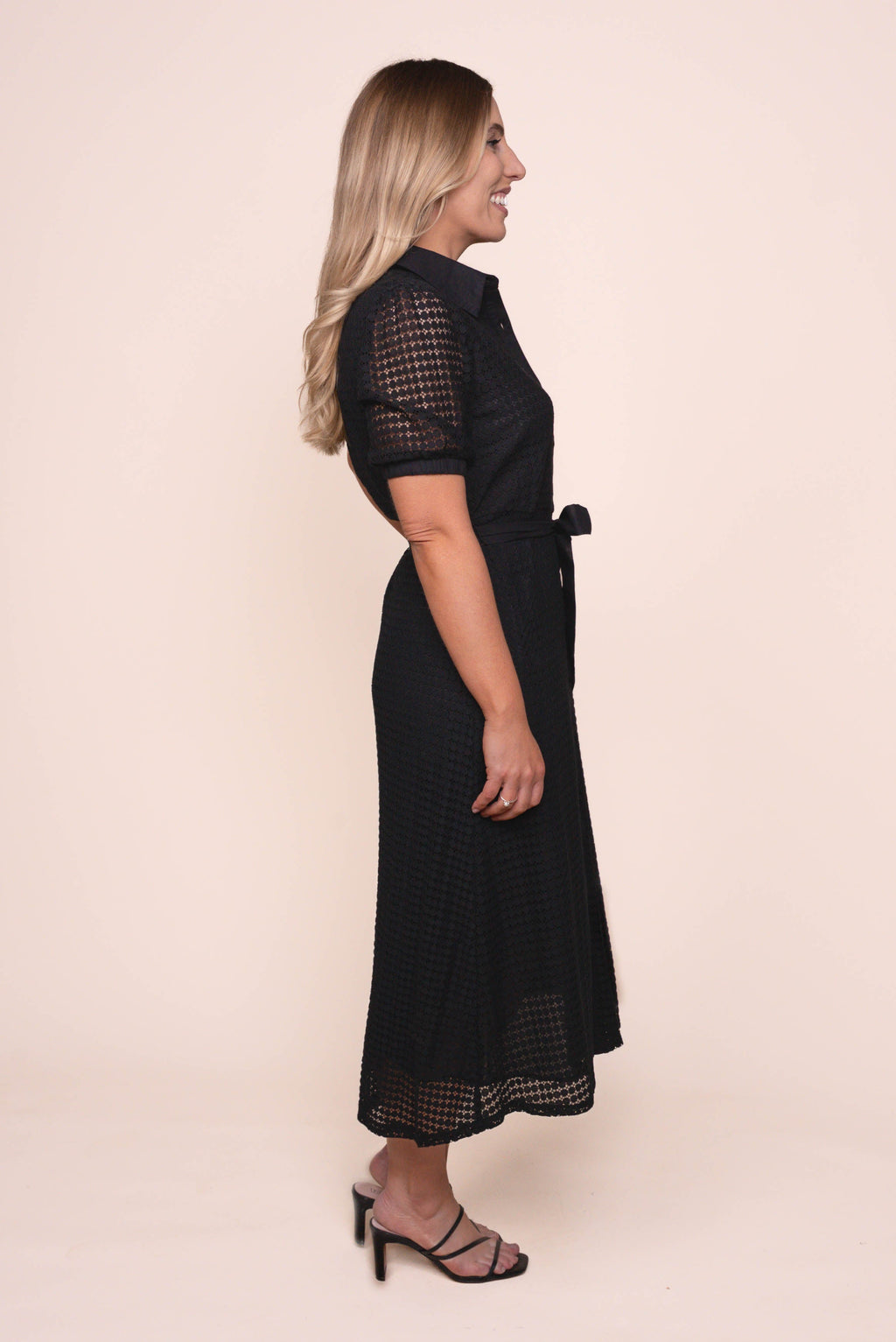 Paola Lace Shirt Midi Dress in Black