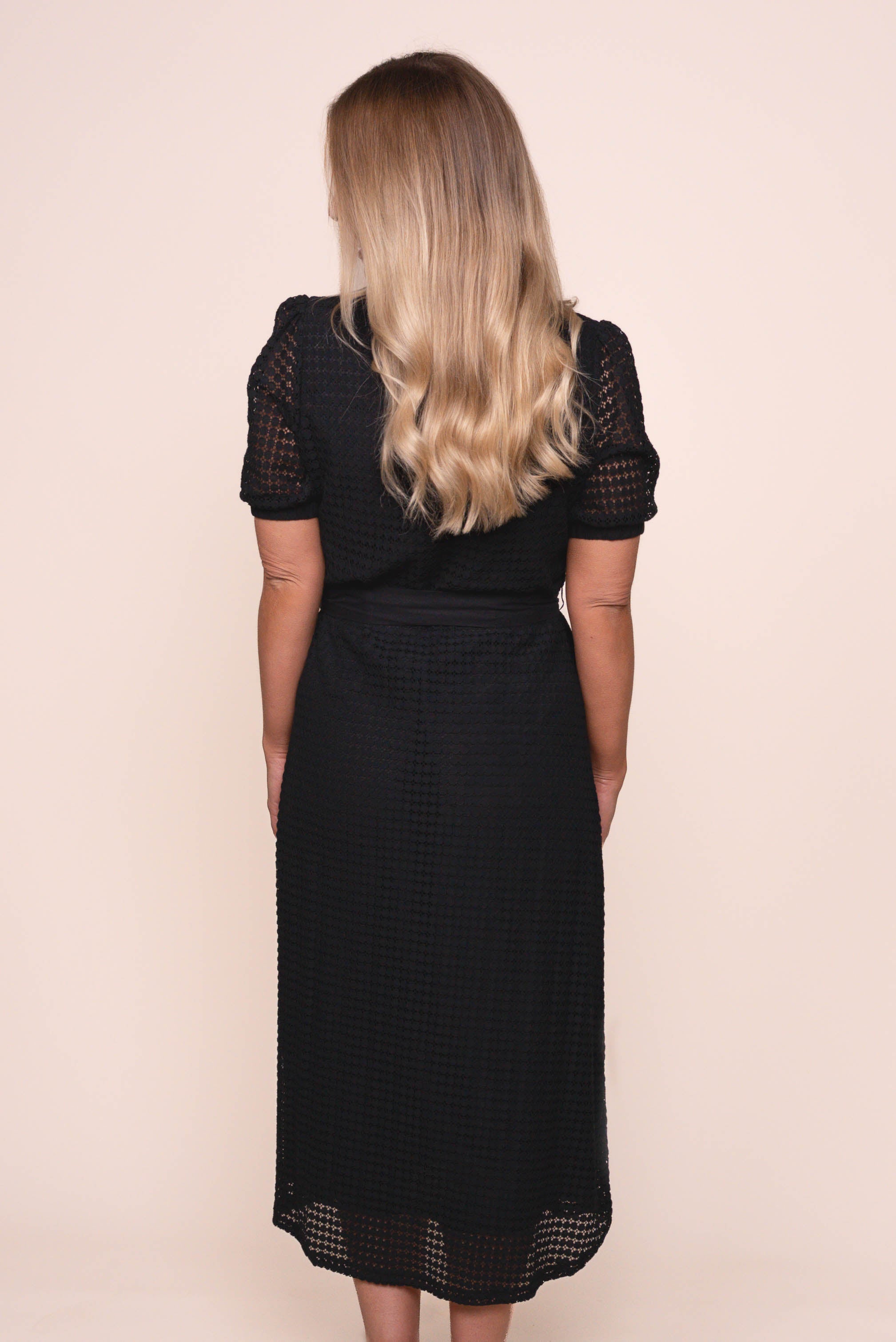 Paola Lace Shirt Midi Dress in Black