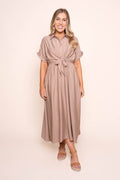 Eleanora Shirt Midi Dress in Taupe
