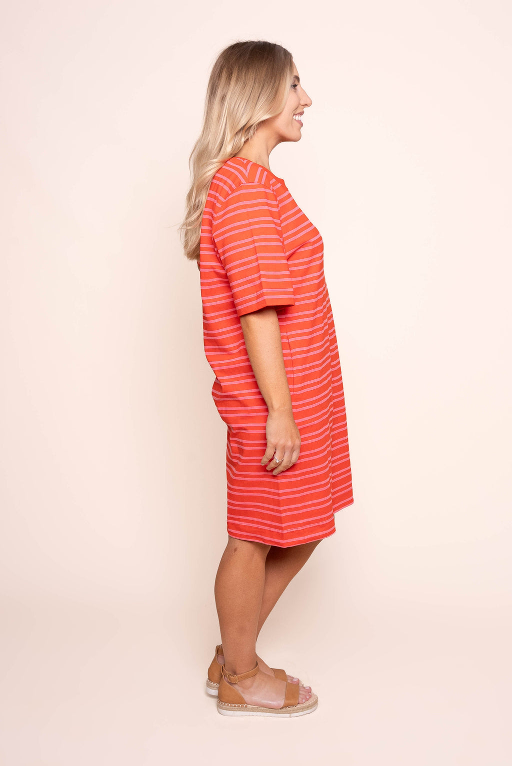 Rouge Tee Dress in Tangelo/Pink Stripe - Elm