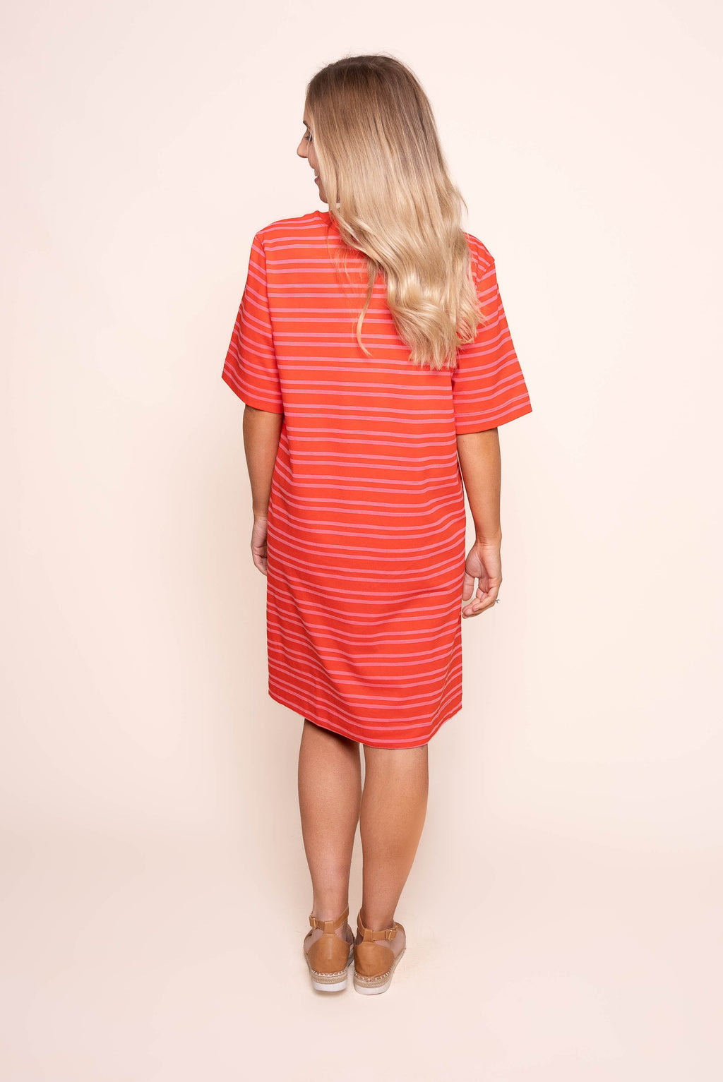 Rouge Tee Dress in Tangelo/Pink Stripe - Elm