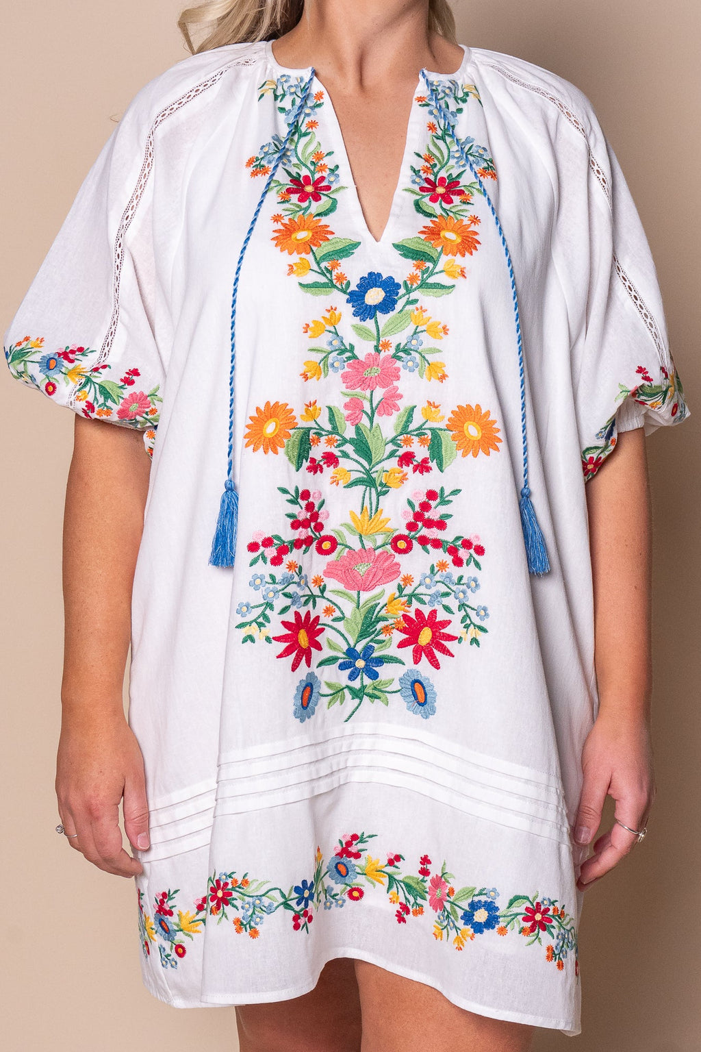 Orphea Embroidered Floral Dress in White