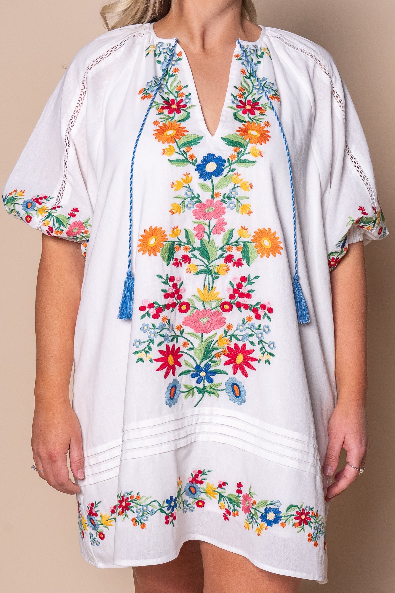 Orphea Embroidered Floral Dress in White