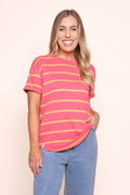 Halli S/S Tee in Pink Lemonade/Peach Stripe - Elm