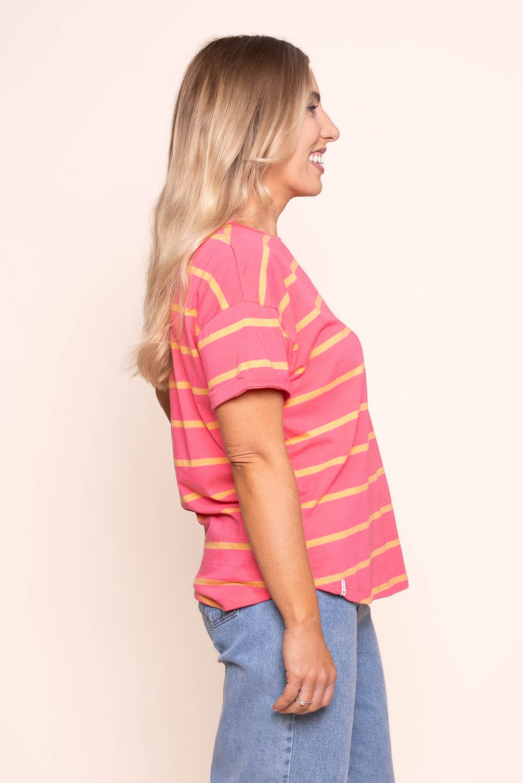 Halli S/S Tee in Pink Lemonade/Peach Stripe - Elm