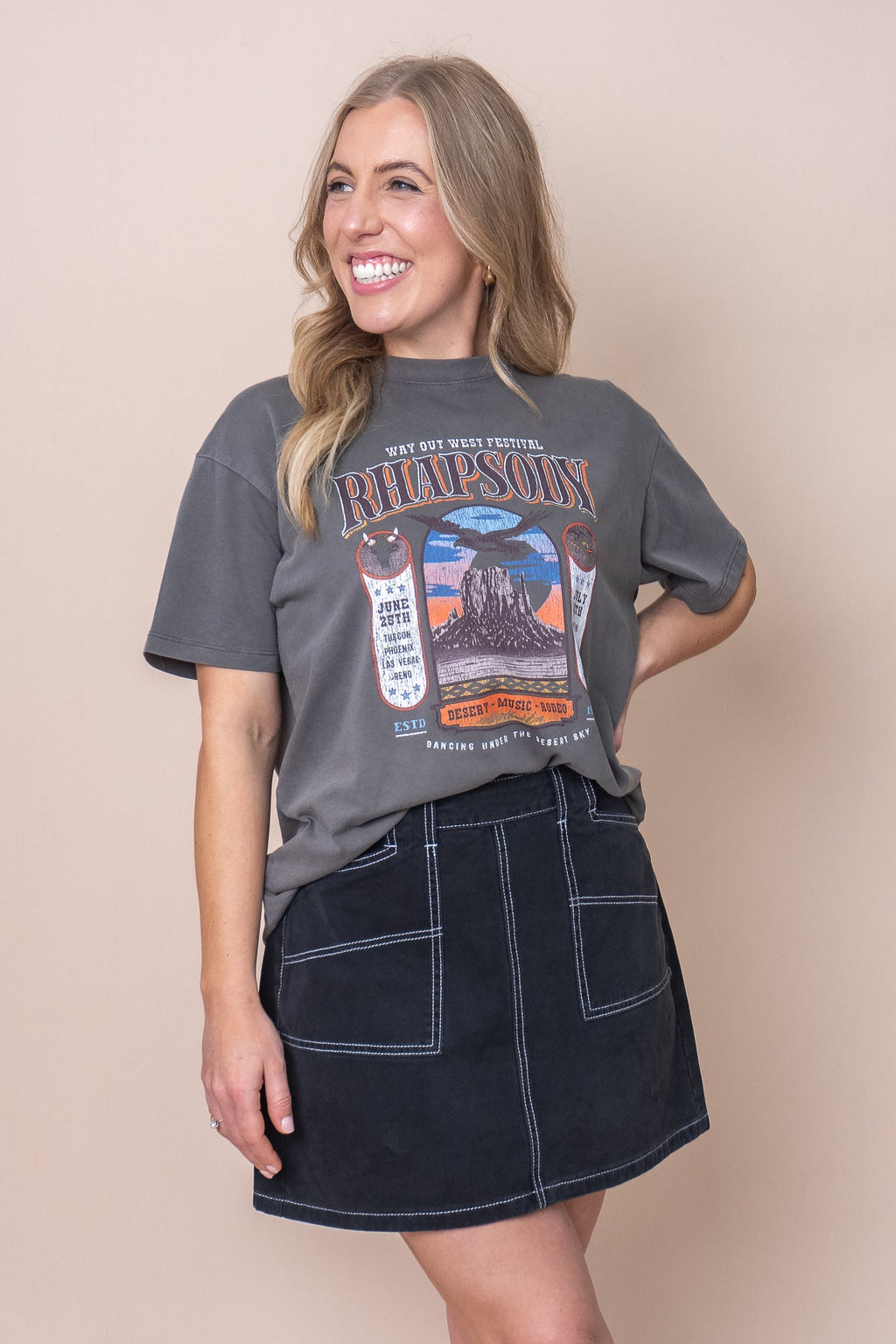 Sky Dance Oversized Tee in Charcoal - All About Eve