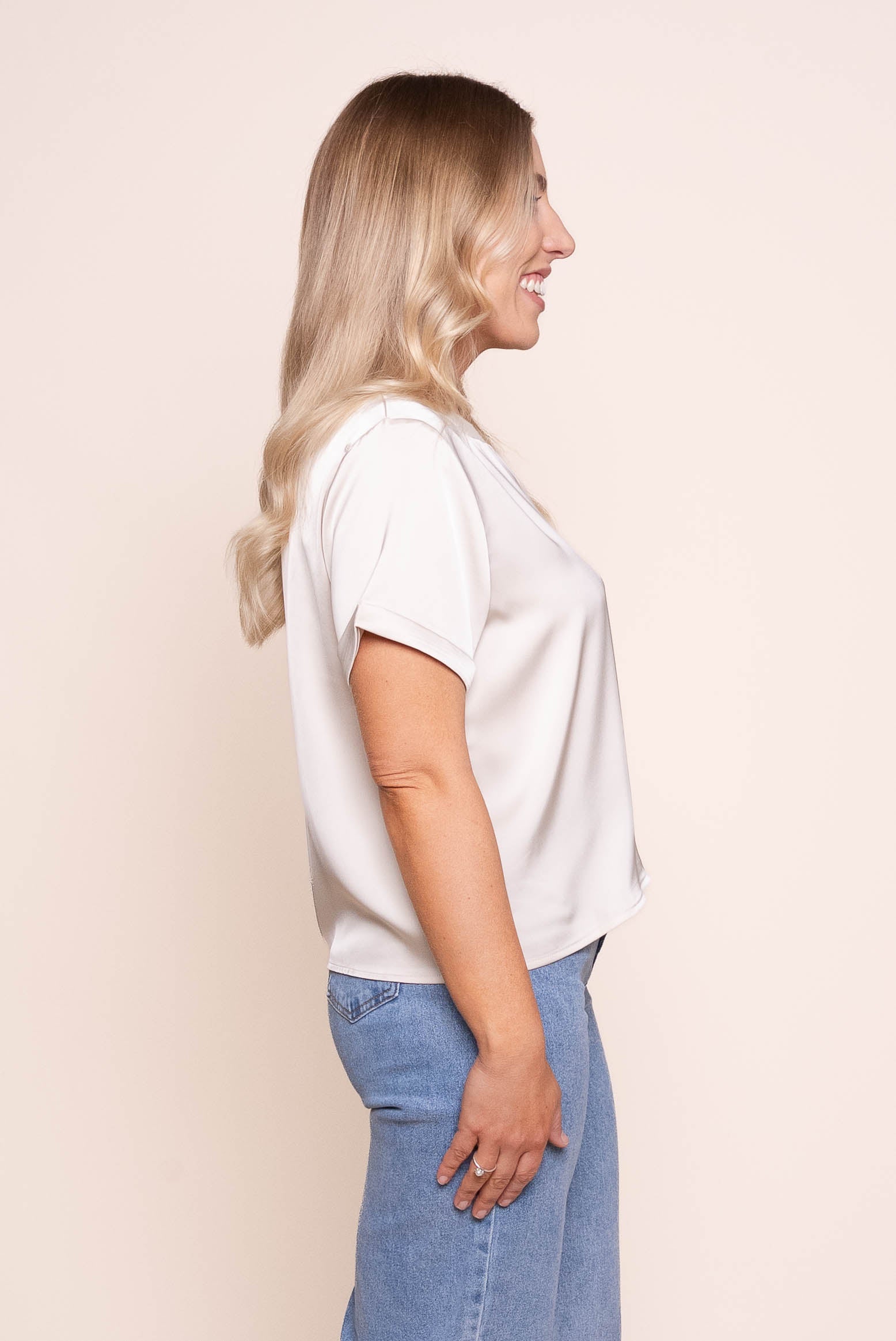 Nadine S/S Satin Tee in Light Stone