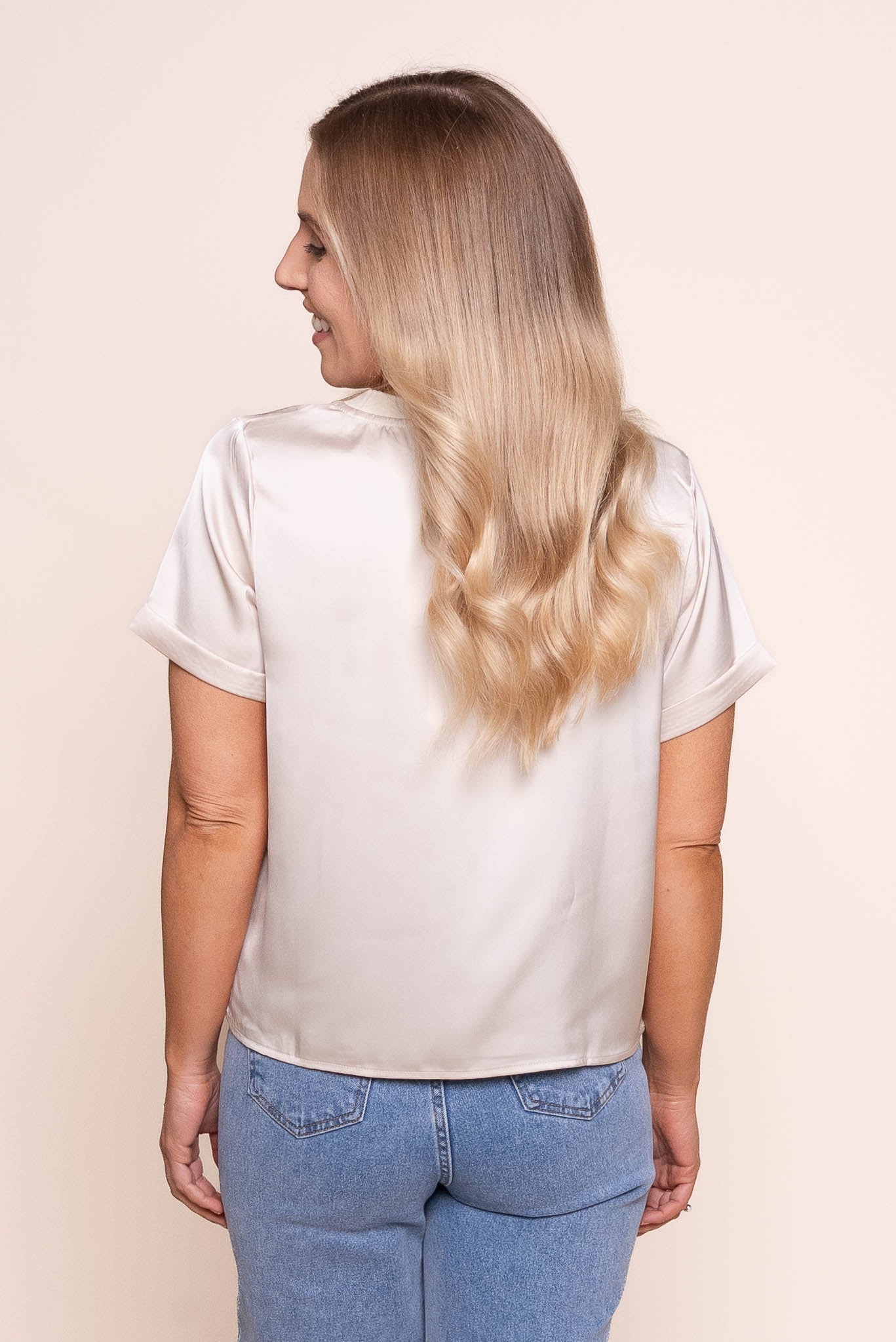 Nadine S/S Satin Tee in Light Stone