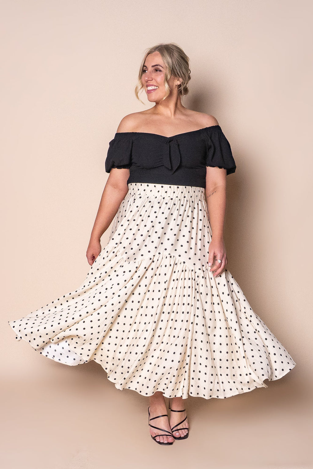 Julia Polka Dot Midi Skirt in Vintage Cream