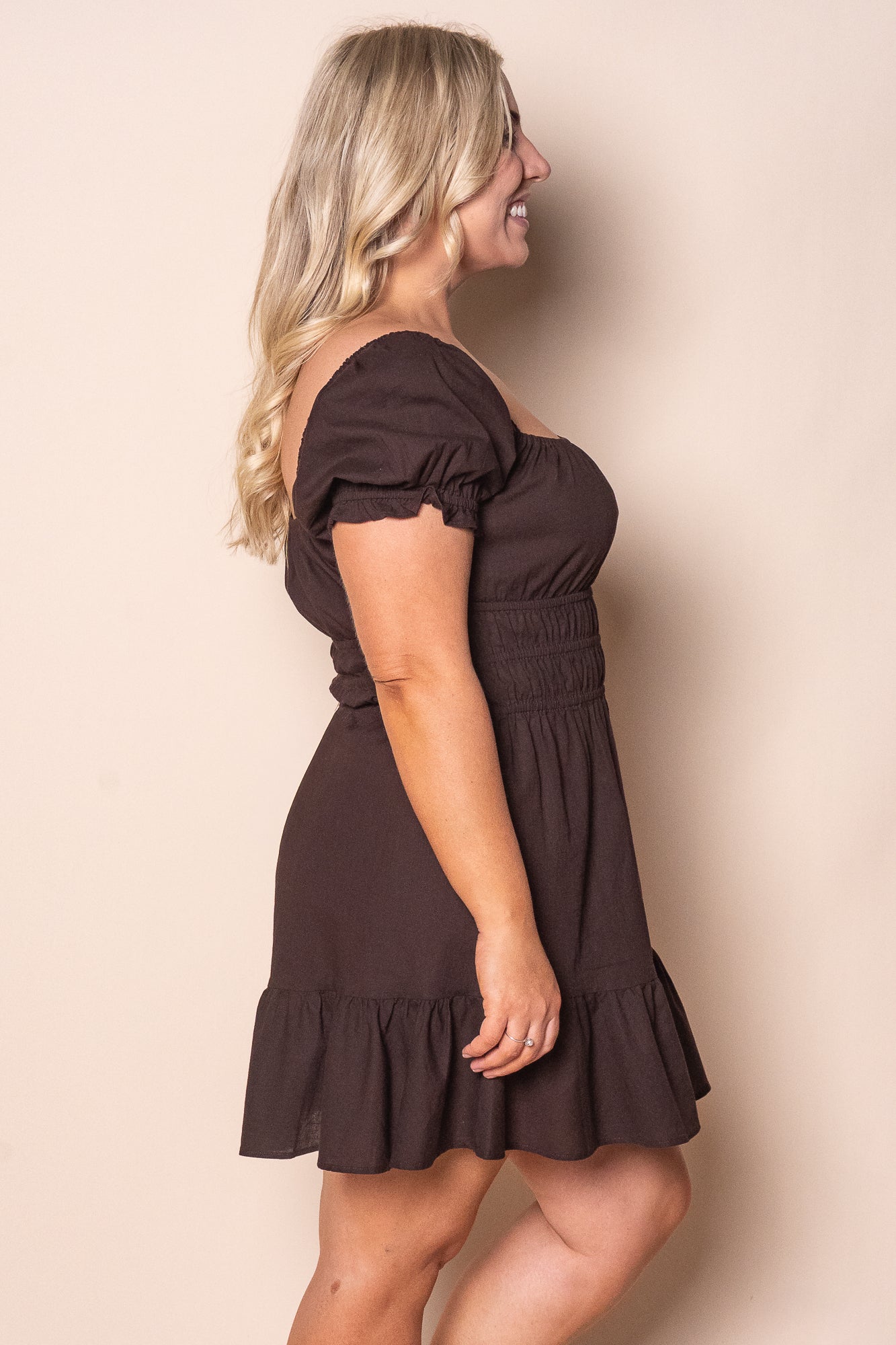Essential SS Mini Dress in Brown - All About Eve