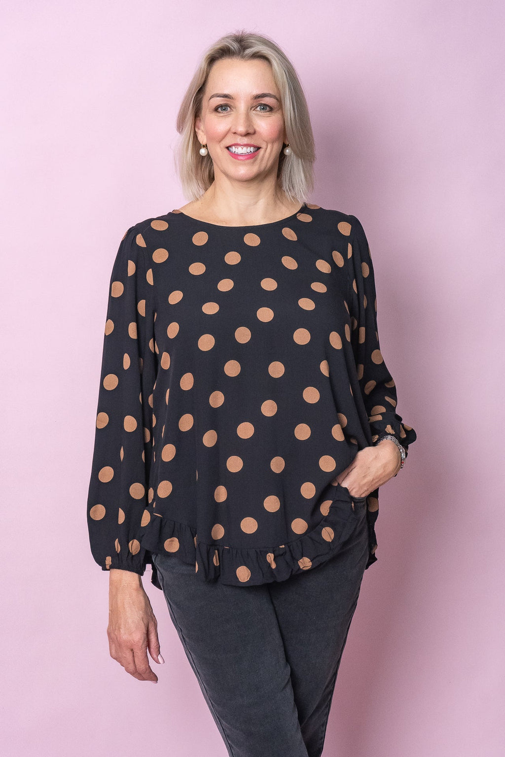 Esmae Polka Dot Top in Black