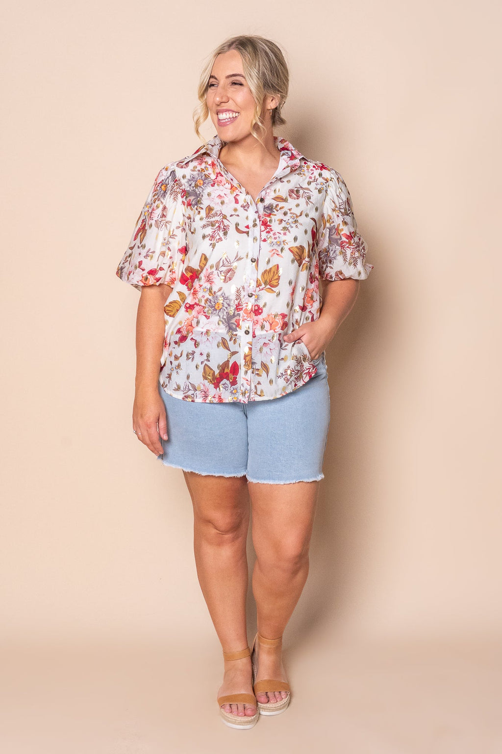 Steph Floral Top in White