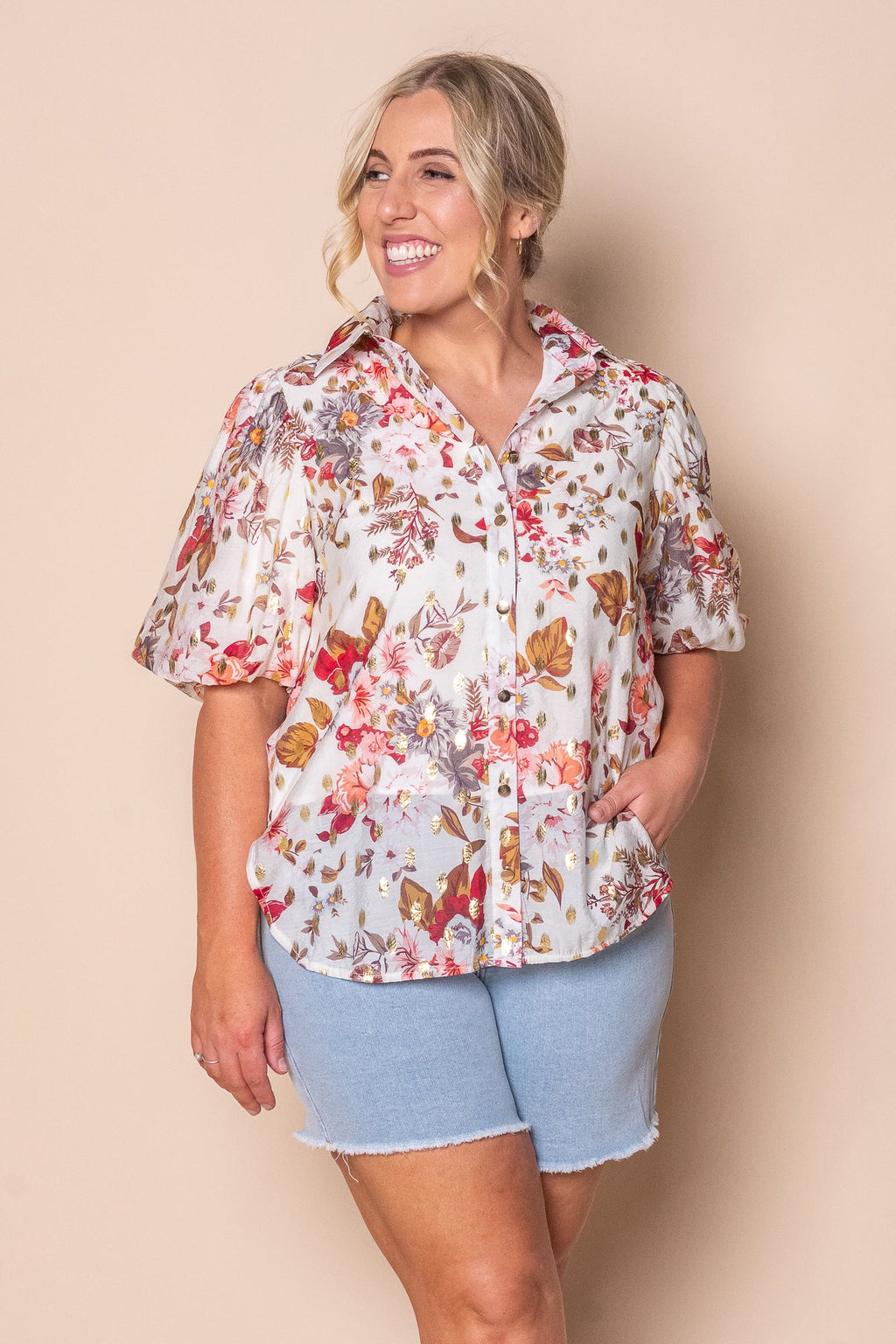Steph Floral Top in White