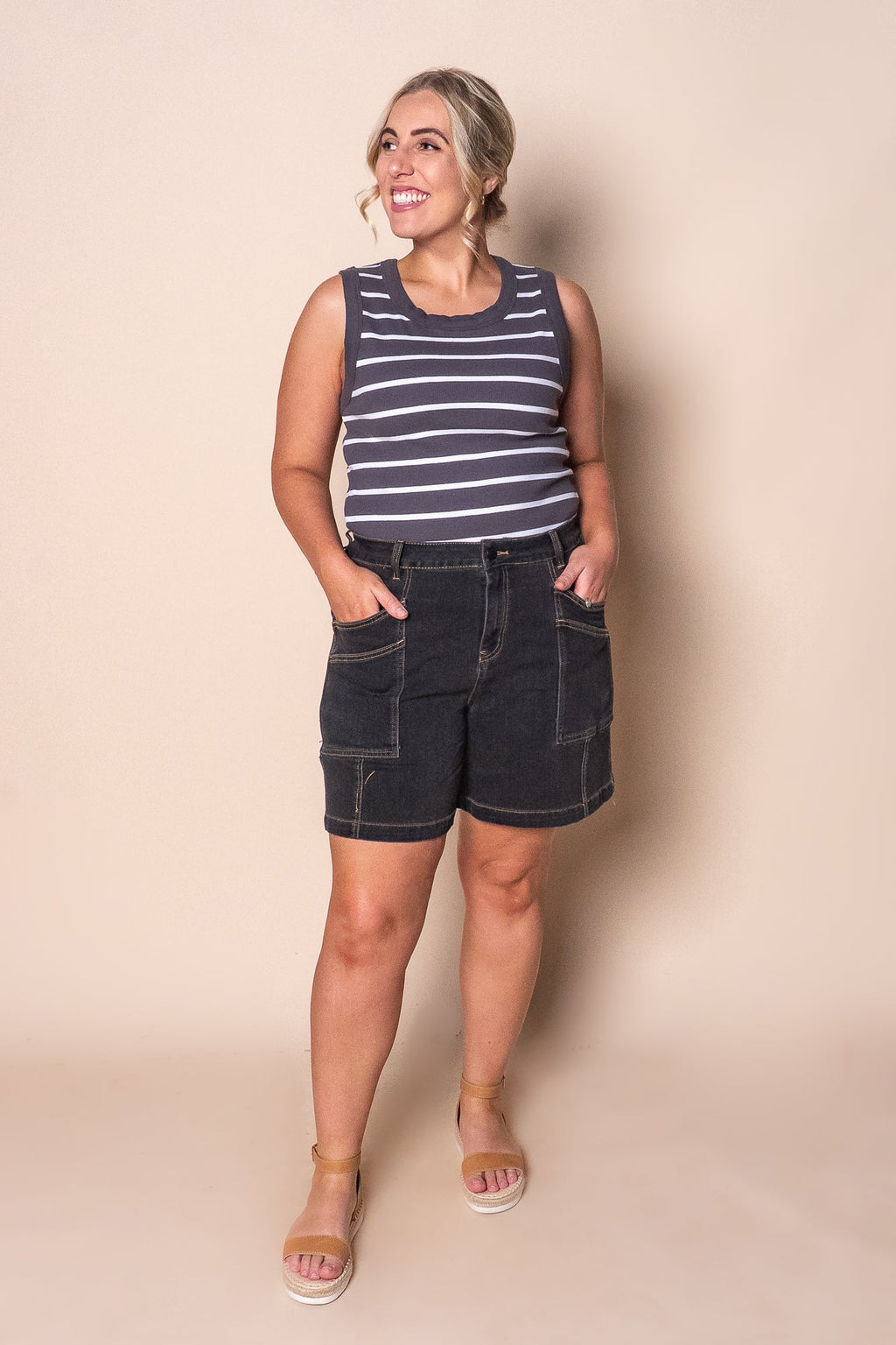 Balmy Denim Shorts in Washed Black - Foxwood