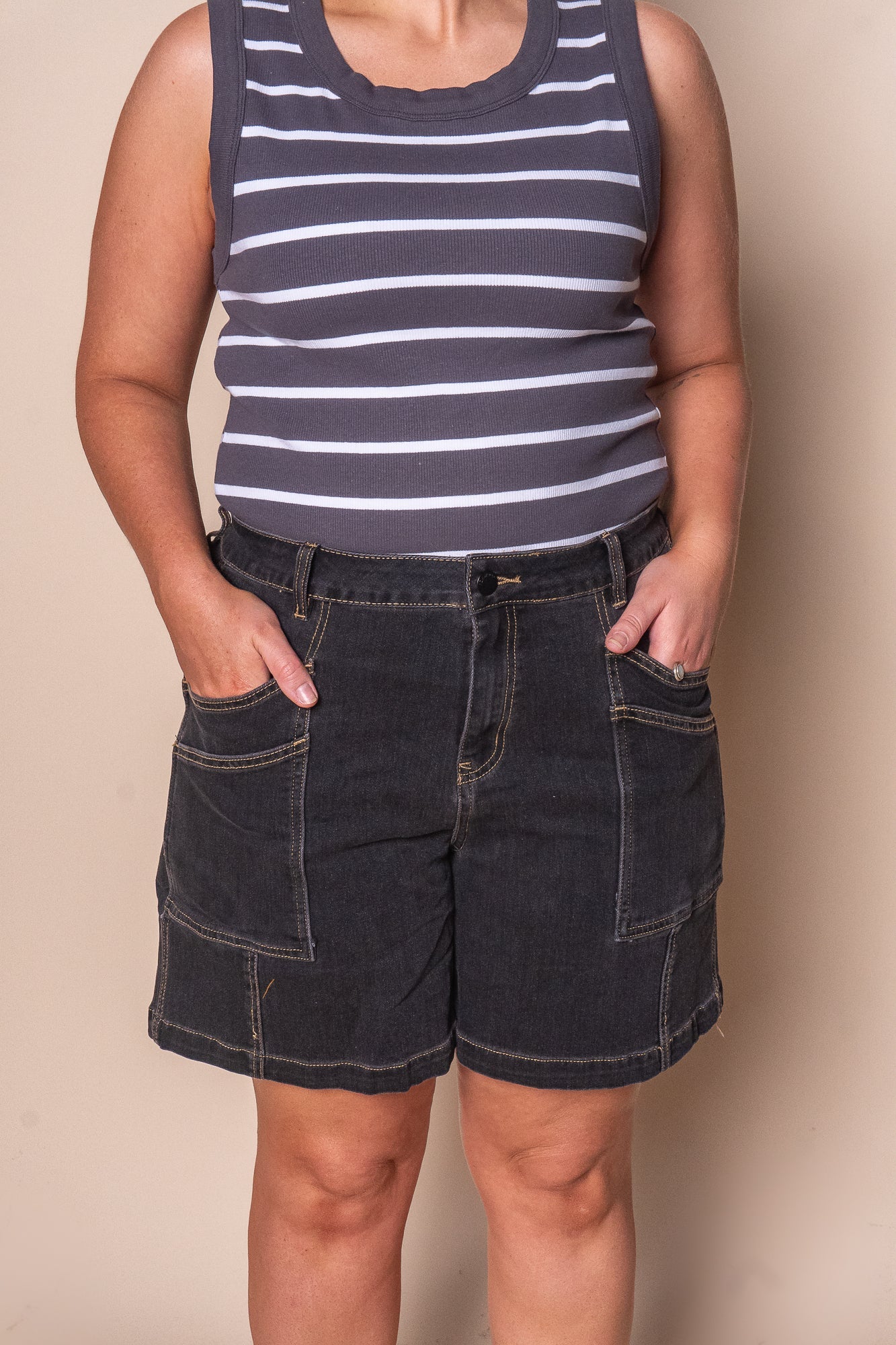 Balmy Denim Shorts in Washed Black - Foxwood