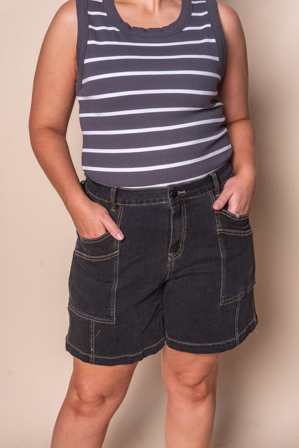 Balmy Denim Shorts in Washed Black - Foxwood
