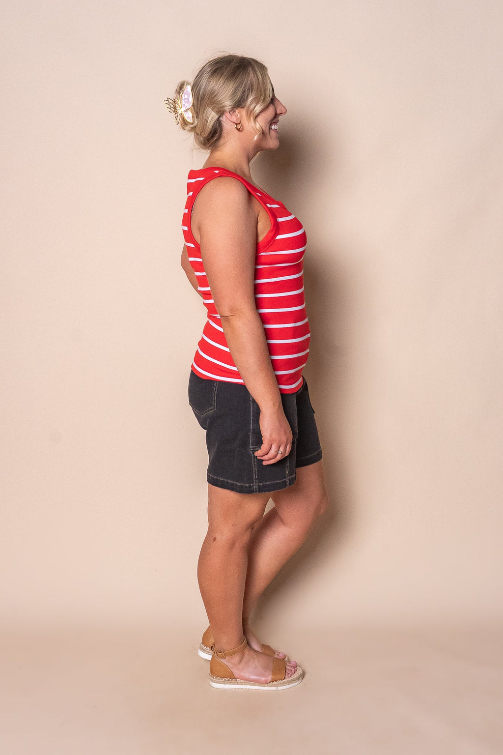 Iris Stripe Tank in Tangelo & White Stripe - Foxwood