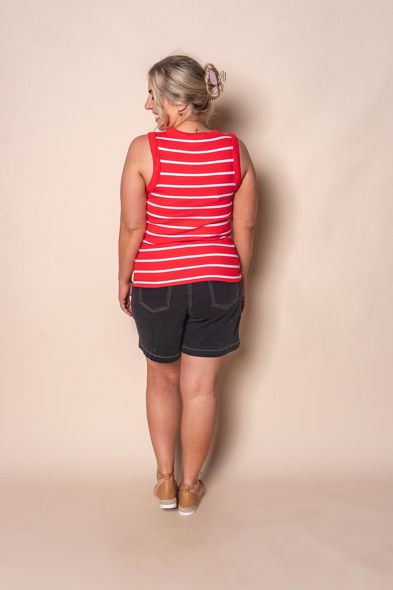 Iris Stripe Tank in Tangelo & White Stripe - Foxwood